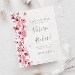 Haushalt Kirry Blossom Blumenhochzeit retten Datum<br><div class="desc">Eine moderne,  elegante Blumenhochzeit bewahrt die Dattelkarte mit rosa Kirschblüten und moderner Kalligraphie auf einer handgemachten Papierstruktur.</div>