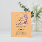 HAUSHALT Lila Goldflorale Hochzeitseinladungen (Stehend Vorderseite)