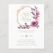 HAUSHALT Lila Goldflorale Hochzeitseinladungen (Vorderseite)