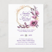 HAUSHALT Lila Goldflorale Hochzeitseinladungen (Vorderseite)