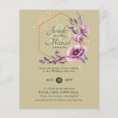 HAUSHALT Lila Goldflorale Hochzeitseinladungen (Vorderseite)