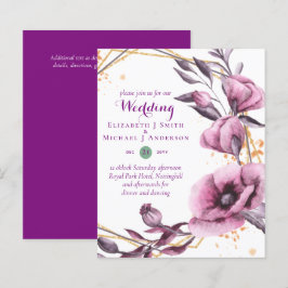 HAUSHALT Lila Goldflorale Hochzeitseinladungen