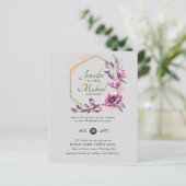 HAUSHALT Lila Goldflorale Hochzeitseinladungen (Stehend Vorderseite)