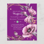 HAUSHALT Lila Goldflorale Hochzeitseinladungen (Vorderseite)