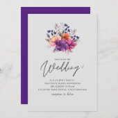 HAUSHALT Lila Orange Floral Wedite Einladung (Vorne/Hinten)