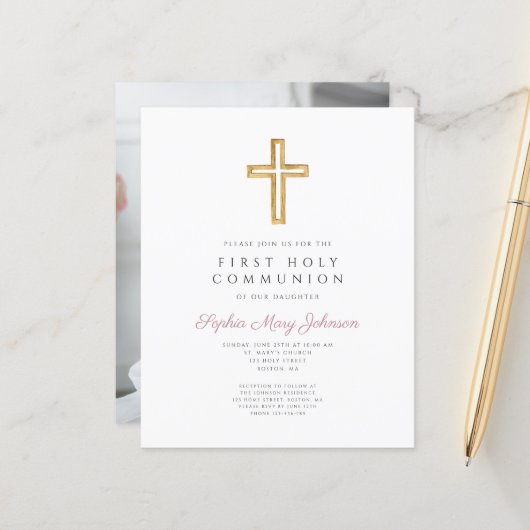 Haushalt Mädchen religiöses Kreuz Erste Kommunion  (Vorderseite/Rückseite Beispiel)