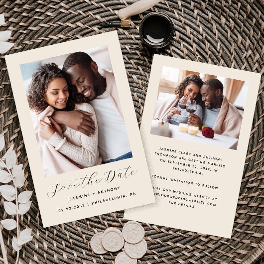 Haushalt Minimalistisch 2-Foto Beige Save the Date