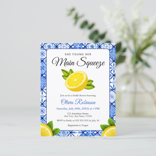 Haushalt Mittelmeerraum Lemon Brautparty Einladung (Stehend Vorderseite)