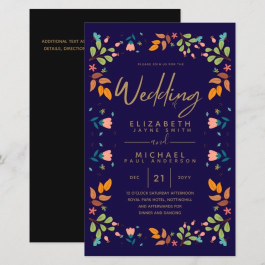 HAUSHALT Moderne Blätter Hochzeit Einladung A9 (Vorne/Hinten)