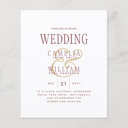 HAUSHALT Moderne Dusty Rose Pink Gold Hochzeit Ein Flyer (Vorne)
