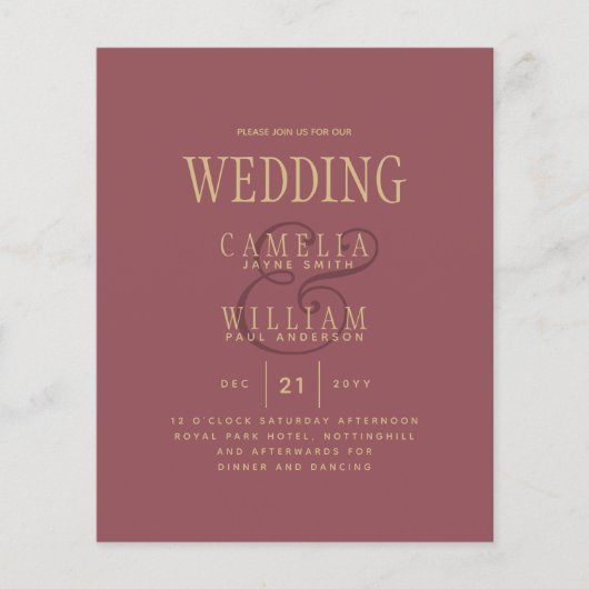 HAUSHALT Moderne Dusty Rose Pink Gold Hochzeit Ein Flyer (Vorne)