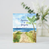 HAUSHALT Modernes Aquarellstrand QR-Code Einladung (Stehend Vorderseite)