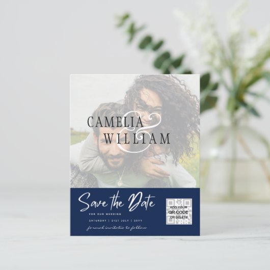 HAUSHALT Modernes FOTO Save the Date QR-CODE-UAWG (Stehend Vorderseite)