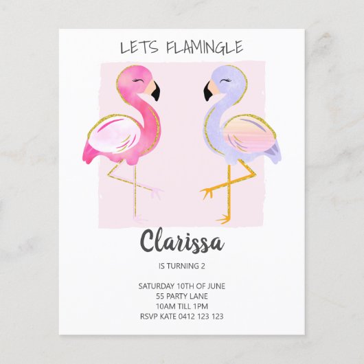 HAUSHALT Niedlich Flamingo Pink Girly Einladung (Vorderseite)