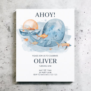 HAUSHALT Niedlicher Whale Aquarell Geburtstagsfeie