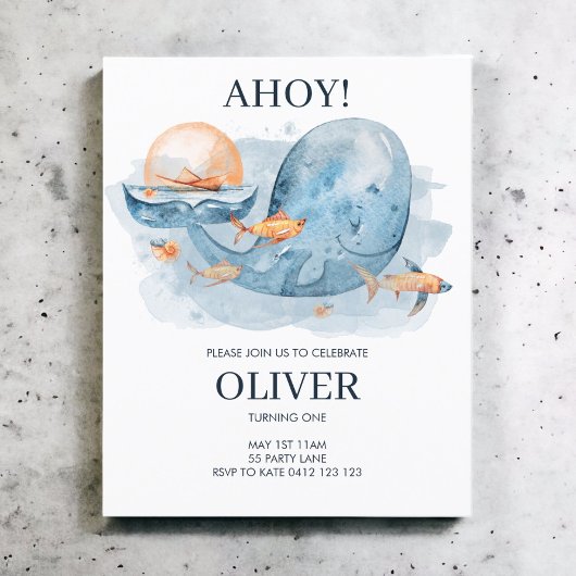 HAUSHALT Niedlicher Whale Aquarell Geburtstagsfeie