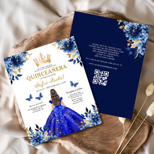 Haushalt QR Code Floral Royal Blue Quinceanera Flyer