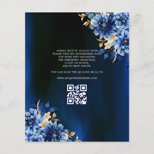 Haushalt QR Code Quinceanera Royal Blue Princess Flyer (Hinten)