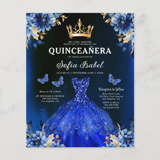 Haushalt QR Code Quinceanera Royal Blue Princess Flyer (Vorne)