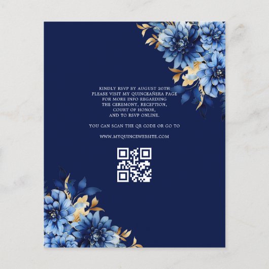 Haushalt QR Code Quinceanera Royal Blue Princess Flyer (Hinten)