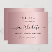 Haushalt Quinceanera Rosa staub Save the Date (Vorne/Hinten)