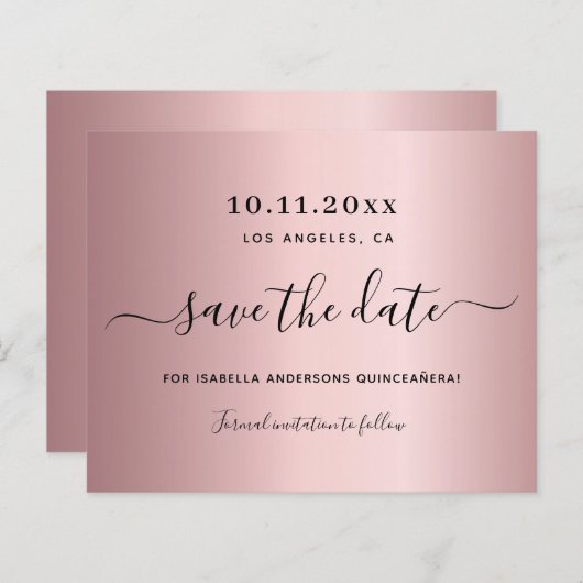 Haushalt Quinceanera Rosa staub Save the Date (Vorne/Hinten)