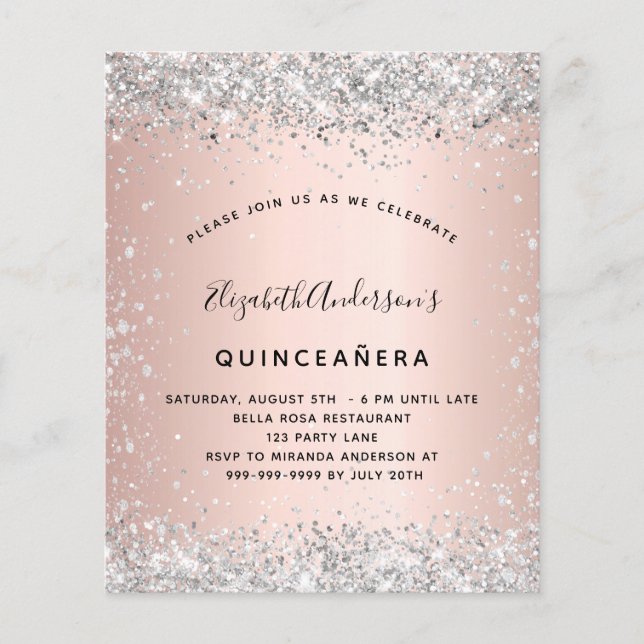 Haushalt Quinceanera Rose Gold Silber Einladung (Vorderseite)