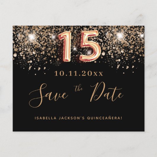 Haushalt Quinceanera schwarzer Glitzer Save the Da (Vorderseite)