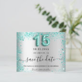 Haushalt Quinceanera Silber Save the Date aquamari (Stehend Vorderseite)