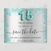 Haushalt Quinceanera Silber Save the Date aquamari (Vorderseite)