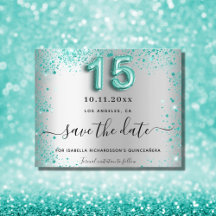 Haushalt Quinceanera Silber Save the Date aquamari