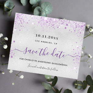 Haushalt Quinceanera Silber Save the Date lila