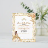HAUSHALT Radiant Gold Quinceanera Save the Date (Stehend Vorderseite)