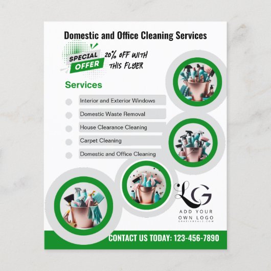 ⭐️ HAUSHALT-Reinigungsdienste: grüne Vorlage Flyer (Vorne)