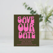 Haushalt Retro Groovy 70er Rosa Grün Save the Date (Stehend Vorderseite)