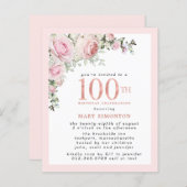 HAUSHALT Rosa Blüte 100. Geburtstag Einladung (Vorne/Hinten)