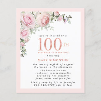 HAUSHALT Rosa Blüte 100. Geburtstag Einladung