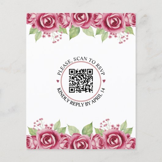 HAUSHALT Rosa Rosen QR-Code Einladung Hochzeit (Rückseite)