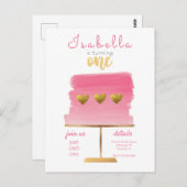 Haushalt | Rosa und Gold Einladung zum ersten Gebu Postkarte (Vorne/Hinten)