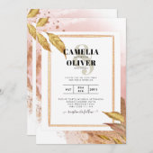 HAUSHALT Rose Gold Blätter Hochzeitsstipendium QR- Einladung (Vorne/Hinten)