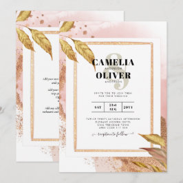 HAUSHALT Rose Gold Blätter Hochzeitsstipendium QR- Einladung