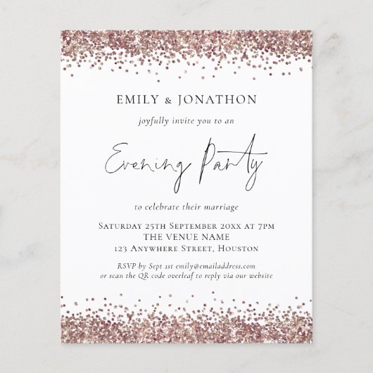 HAUSHALT Rose Gold Glitzer QR Code Abend einladen (Vorderseite)