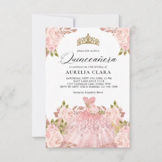 HAUSHALT Rosegold Rosa Kleid Floral 15. Quinceañer Mitteilungskarte