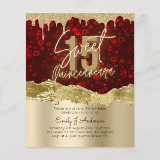 HAUSHALT Roter Gold Foil Glitzer Quinceanera 15. F Flyer