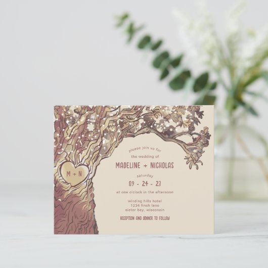 HAUSHALT Rustikal geschnitzter Herzbaum Einladung (Stehend Vorderseite)