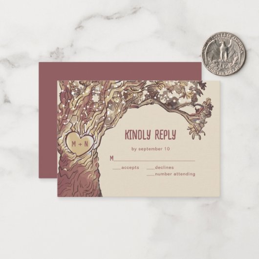 HAUSHALT Rustikal geschnitzter Herzbaum Hochzeitsk Mitteilungskarte (Vorderseite/Rückseite Beispiel)