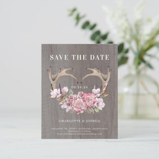 Haushalt Rustikale Boho Floral Antlers Save the Da (Stehend Vorderseite)