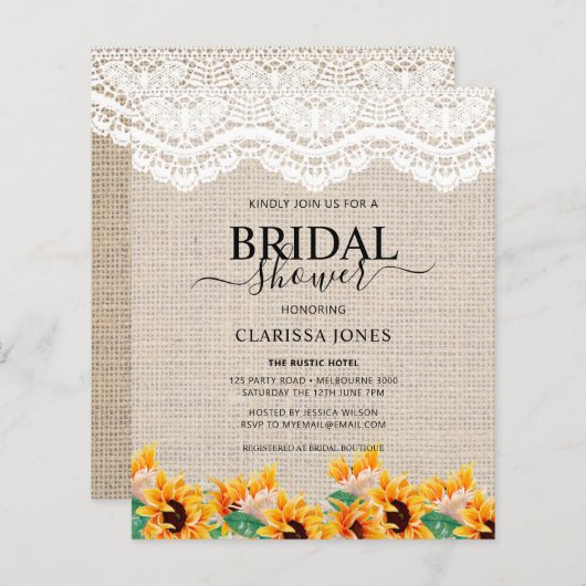 HAUSHALT Rustikale Burlap Lace Bridal Dusche Einla (Vorne/Hinten)