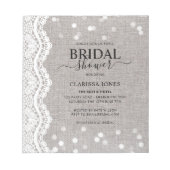 HAUSHALT Rustikale Burlap Lace Bridal Dusche Einla Notizblock (Vorderseite)
