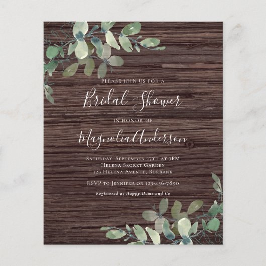 HAUSHALT Rustikale Eukalyptus Brautdusche Einladun (Vorderseite)